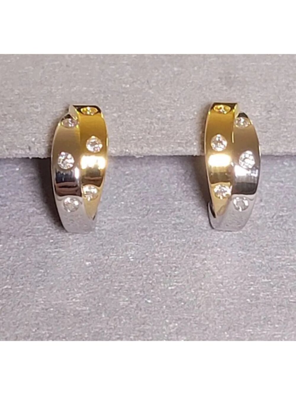 Two Tone 925 Sterling Silver Moissanite Hoop Earrings NWT